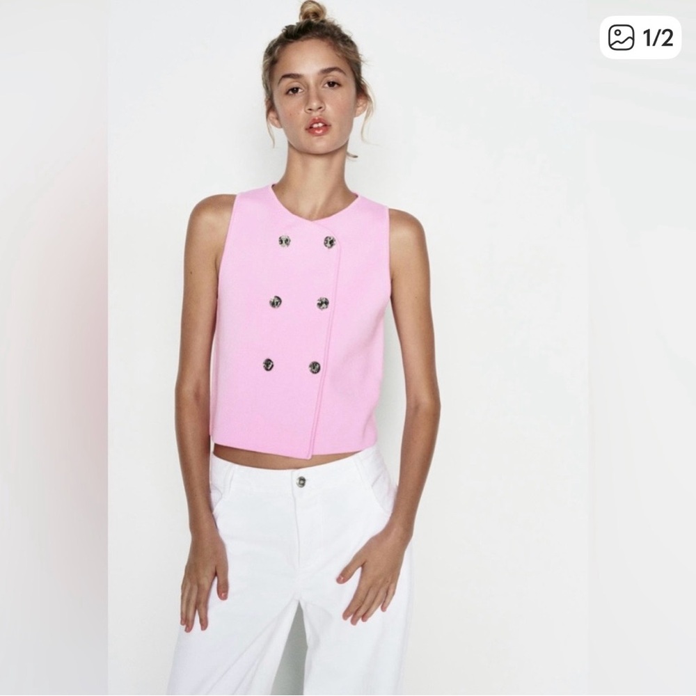 Zara Pink Double-Breasted Knit Top: Size S